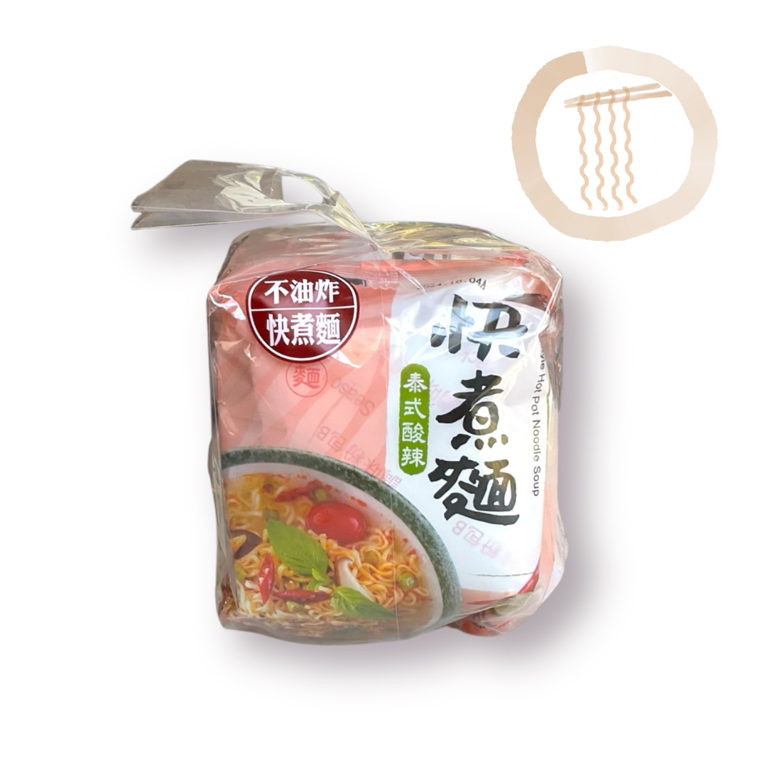Thai-Style Hot Pot Flavor Noodle Soup（4packs） 淨斯快煮麵-泰式酸辣湯麵（4入/袋）/ Best by 06/21/2026 - Jing Si Books & Cafe