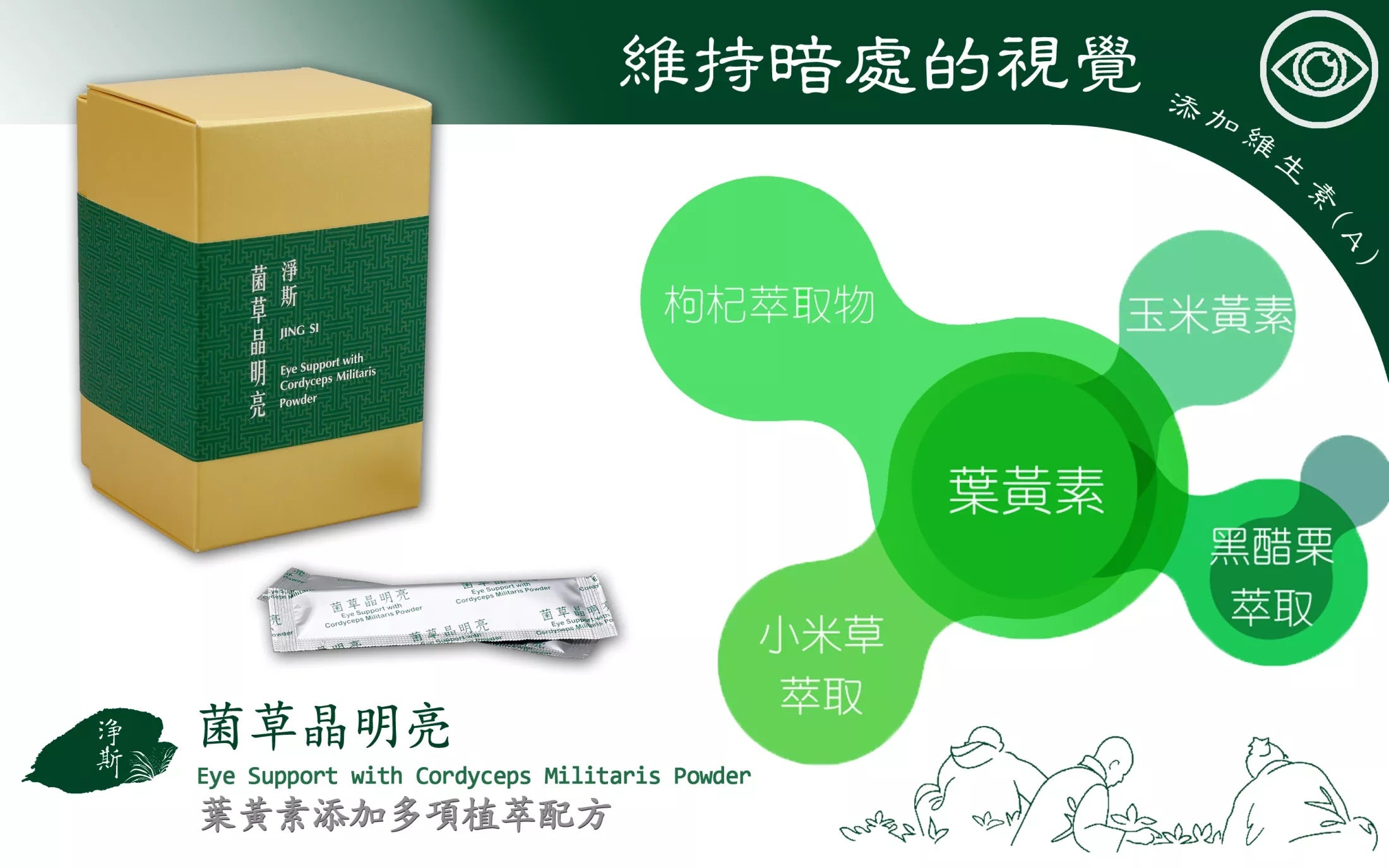 Jing Si Eye Support with Cordyceps Militaris Powder - Refill 60 Packs / 净斯菌草晶明亮補充包 60入 Best by 05/02/2026